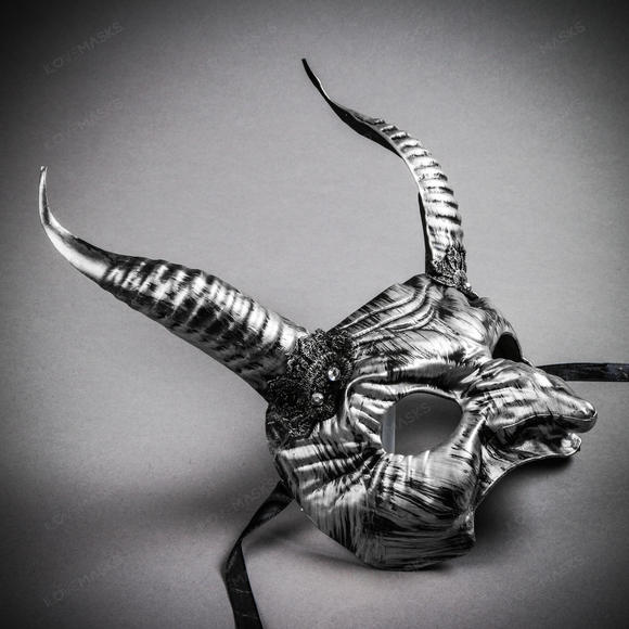 Goblin Devil Long Horn Eyes Mask - Black Silver - Picture 4 of 5